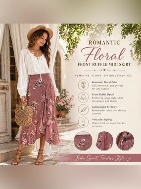 Romantic Boho Floral Ruffle Midi Skirt | Anthro-Inspired Feminine Flow